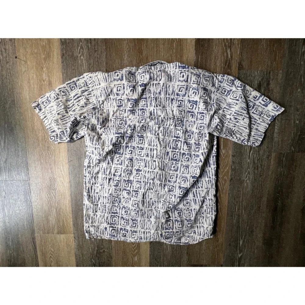 Native Culture Mix Button Up Shirt Mens Large Blue‎ White Geometric Vintage USA